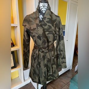 Camo trench sweater wrap jacket with belt